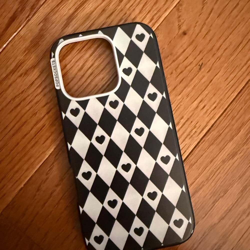 PopSocket Black and White Checkered Phone Case 16 pro